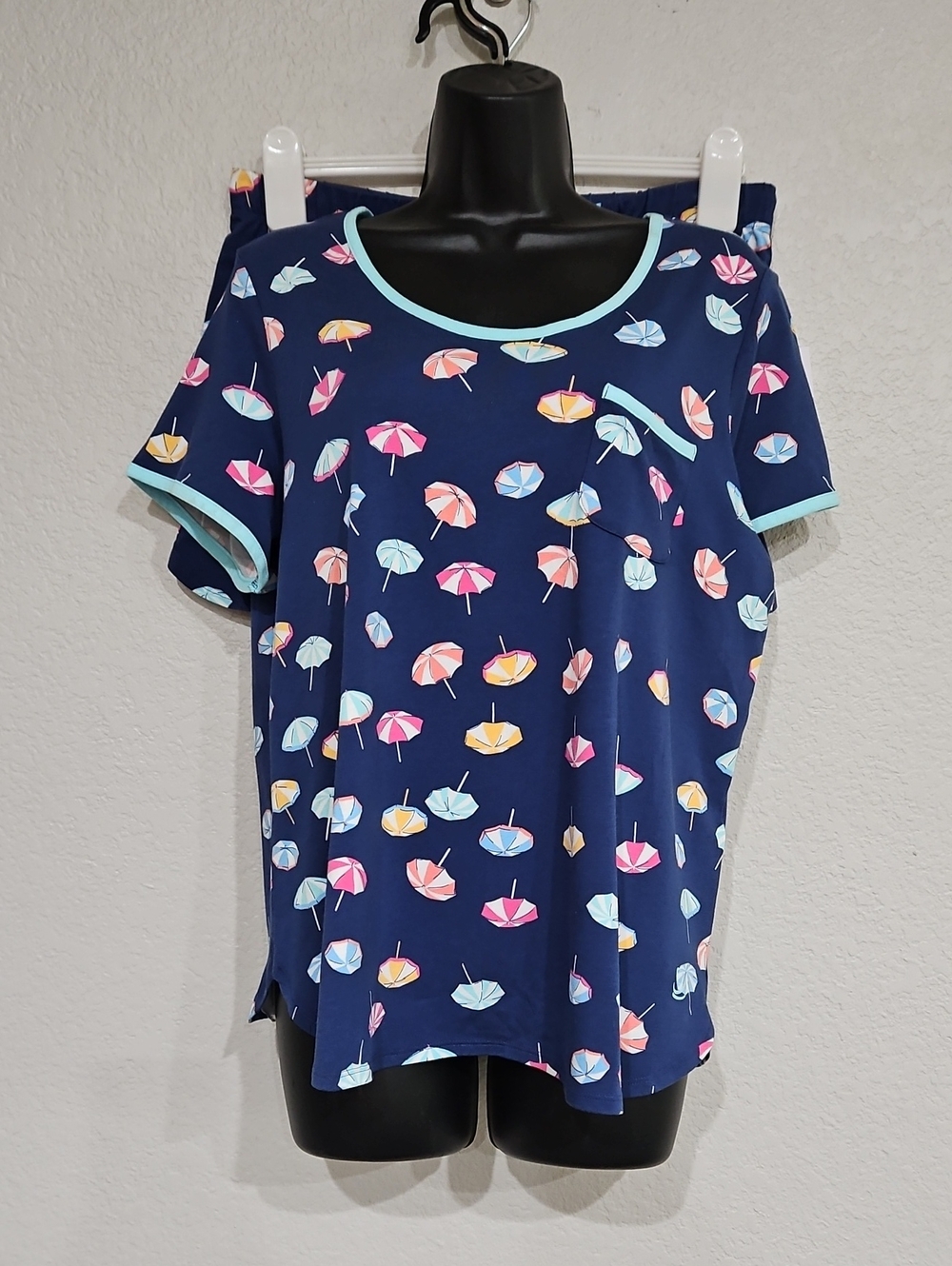 Cuddl Duds | NWT Women's Navy Multicolor Umbrellas Short Sleeve Pajama Set Sz M